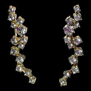 BaubleBar Crystal Ear Climber Crawler Earrings Womens Gold Tone Rhinestone